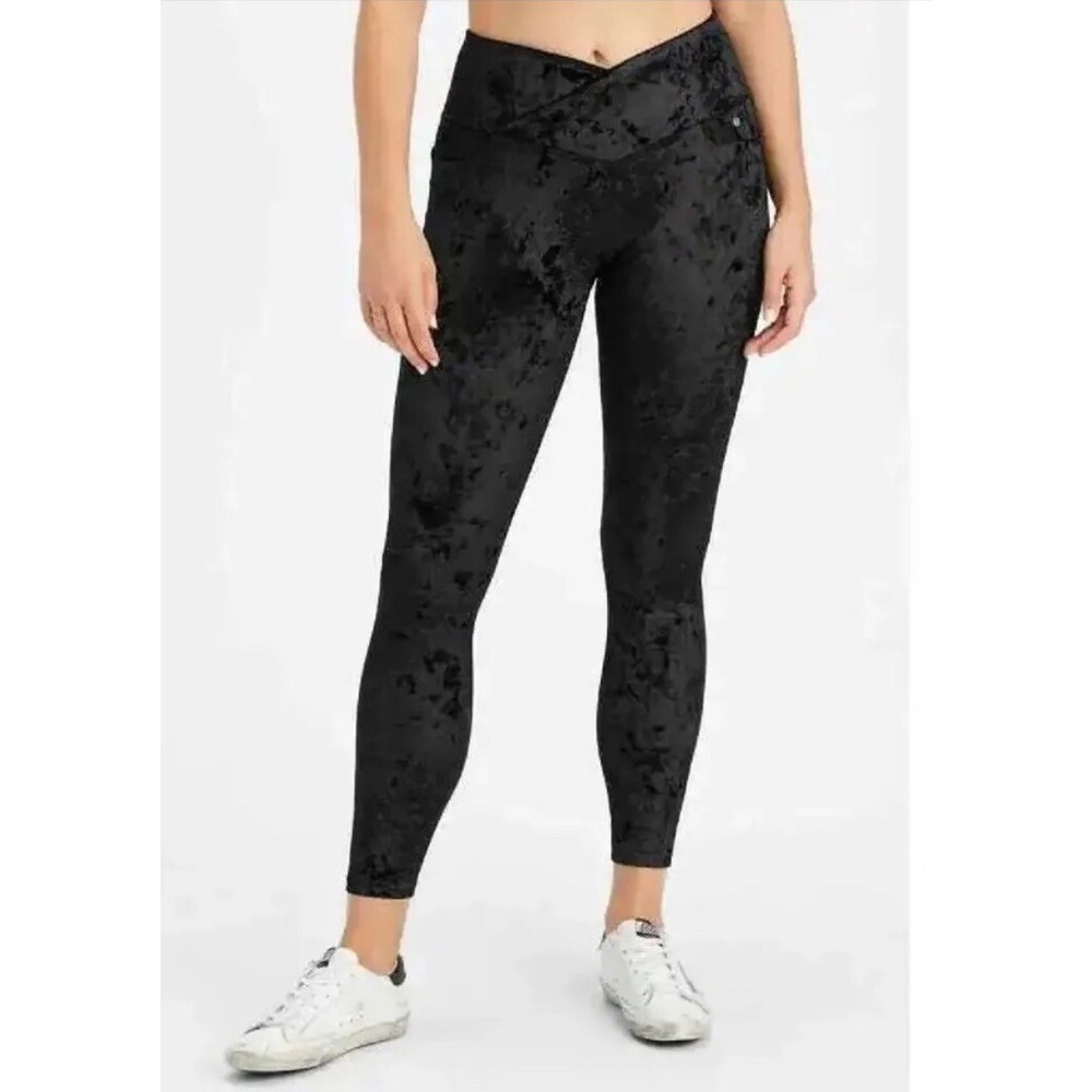 Fabletics Crossover Legging Black Crushed Velour High-Waisted / Womens Large